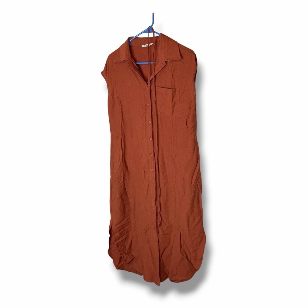 Halara Burnt Orange Midi Shirt Dress Size Small